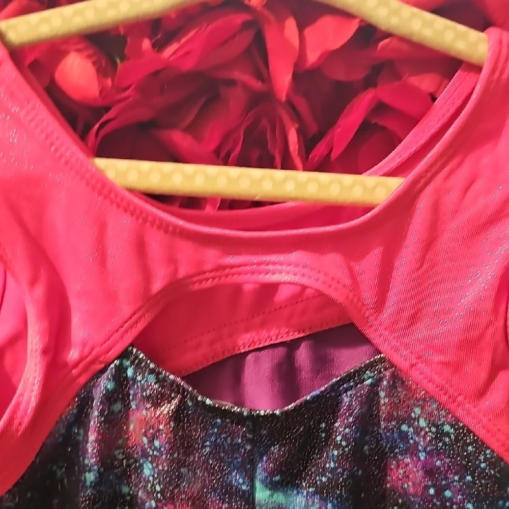 Danskin Freestyle Girls Pink and Purple Galaxy Print Leotard Size 6/6X
